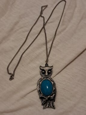 Vintage 1960's Navajo Indian Style Faux Turquoise Sancrest Owl Pendant w/ Chain